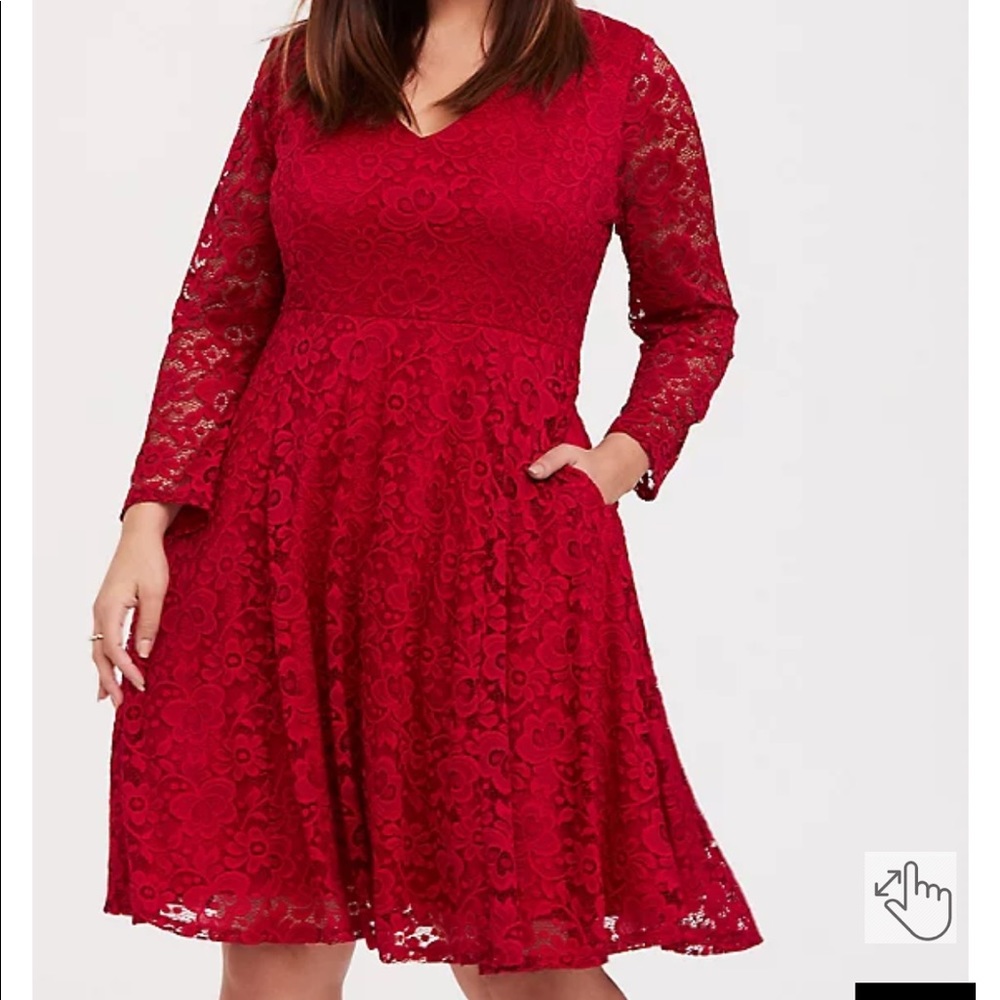Torrid Dark Red Lace V-Neck Skater Dress, 2X